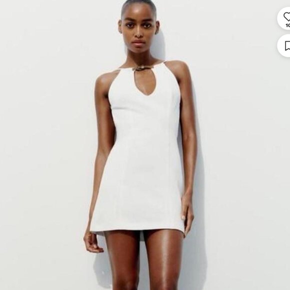 ZARA White Halter Collar Backless Summer Dress with Buckle Belt - Picture 2 of 6